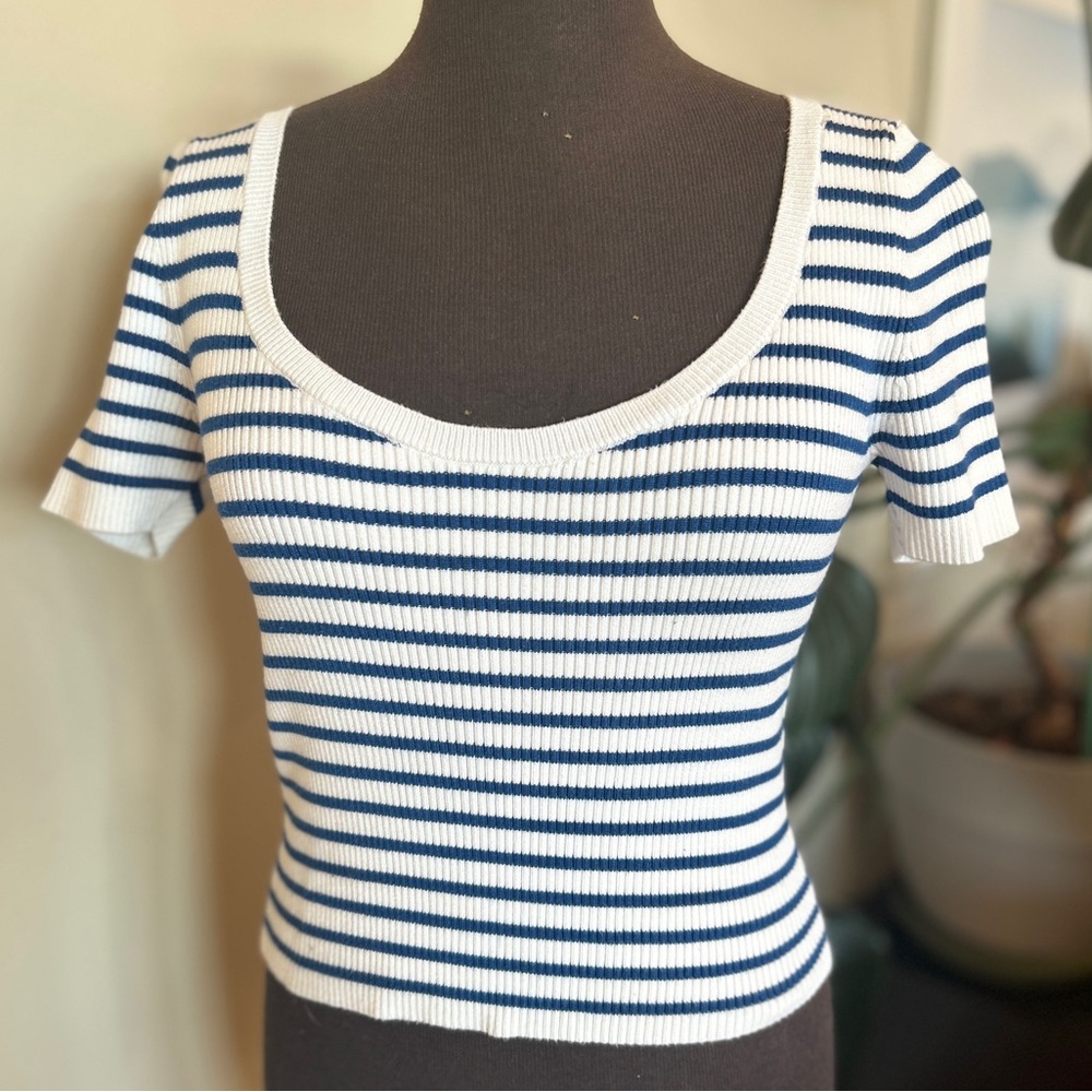 Abercrombie & Fitch navy and white striped tee
